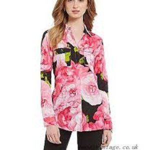Karl Lagerfeld Pink Black Breezy Floral Blouse